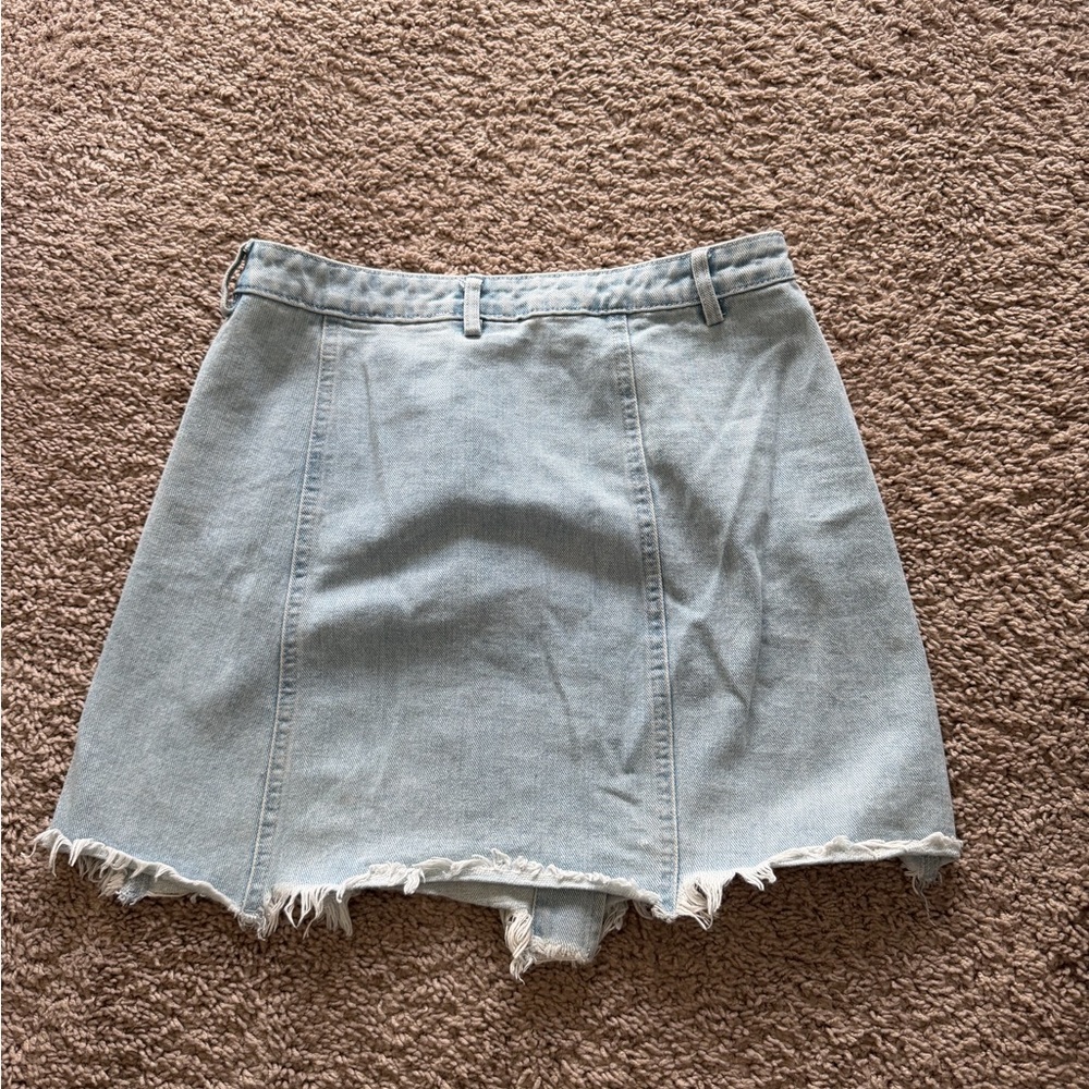 Le Lis Light Blue Distressed Denim Skort - Picture 2 of 6